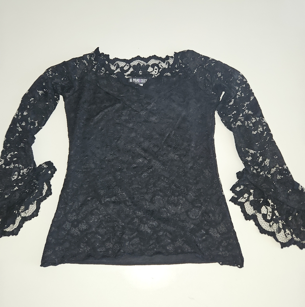 The Pyramid Collection Black Lace Bell-Sleeve Top